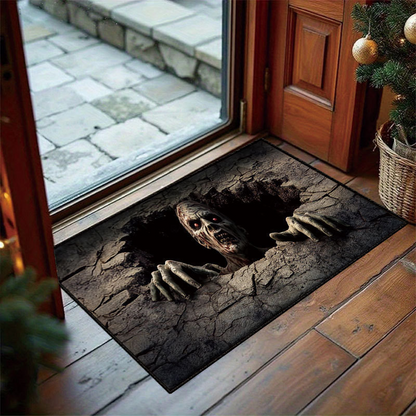 Halloween Front Door Mat – Festive 3D Visual Skull & Clown Horror Rug