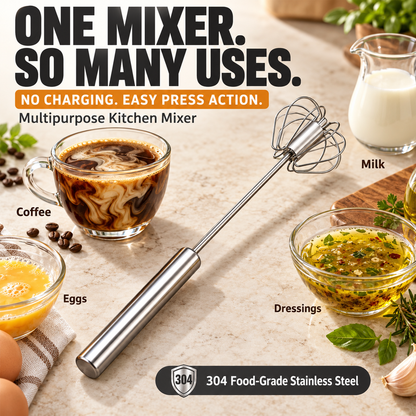 The All-in-One Stainless Steel Rotating Whisk – Press, Spin & Mix