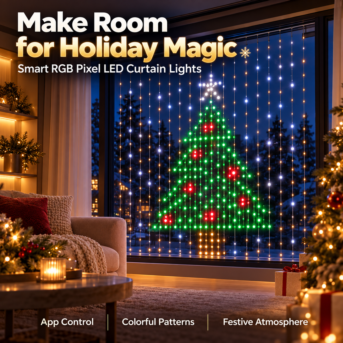 🎄 Smart RGB Pixel LED Curtain Lights