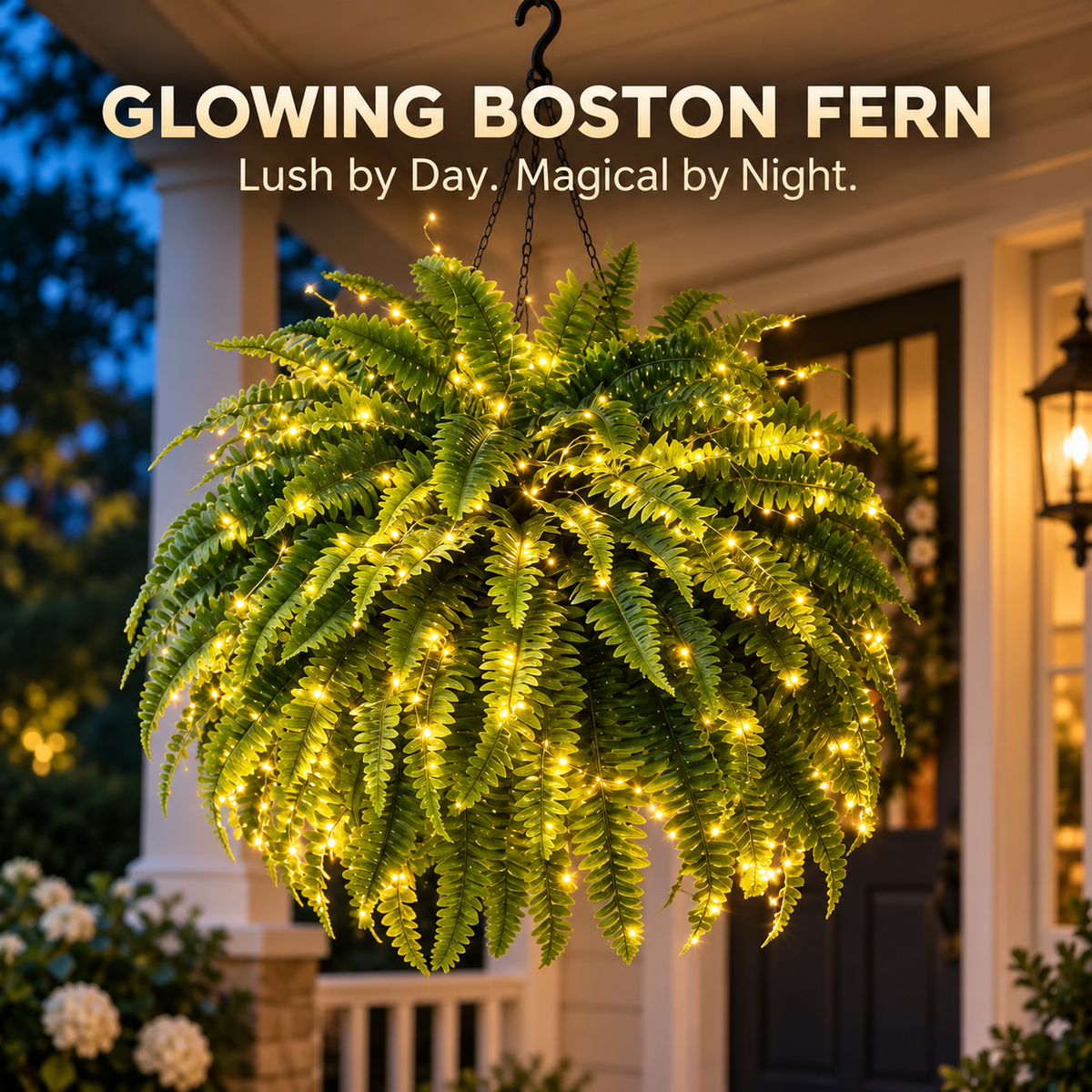💛Glowing Boston Ferns with Lights – 🌿 Zero Watering, Zero Maintenance