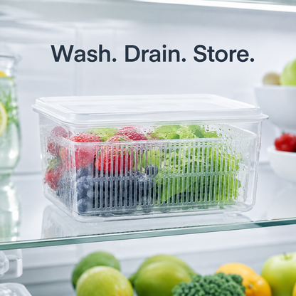 Multi-Size Refrigerator Produce Storage Box with Drain Basket