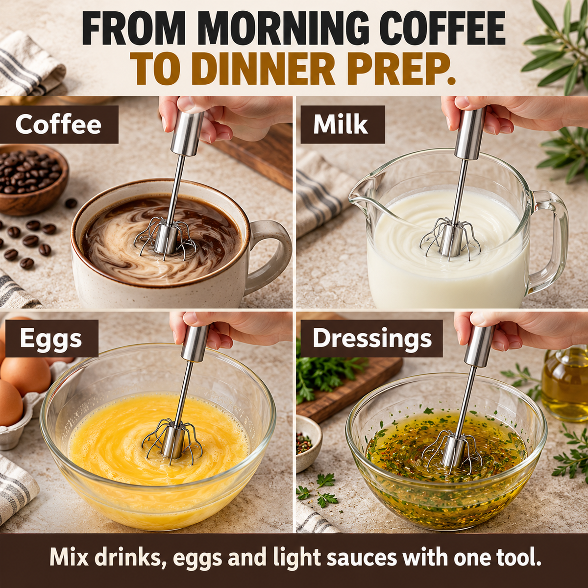 The All-in-One Stainless Steel Rotating Whisk – Press, Spin & Mix
