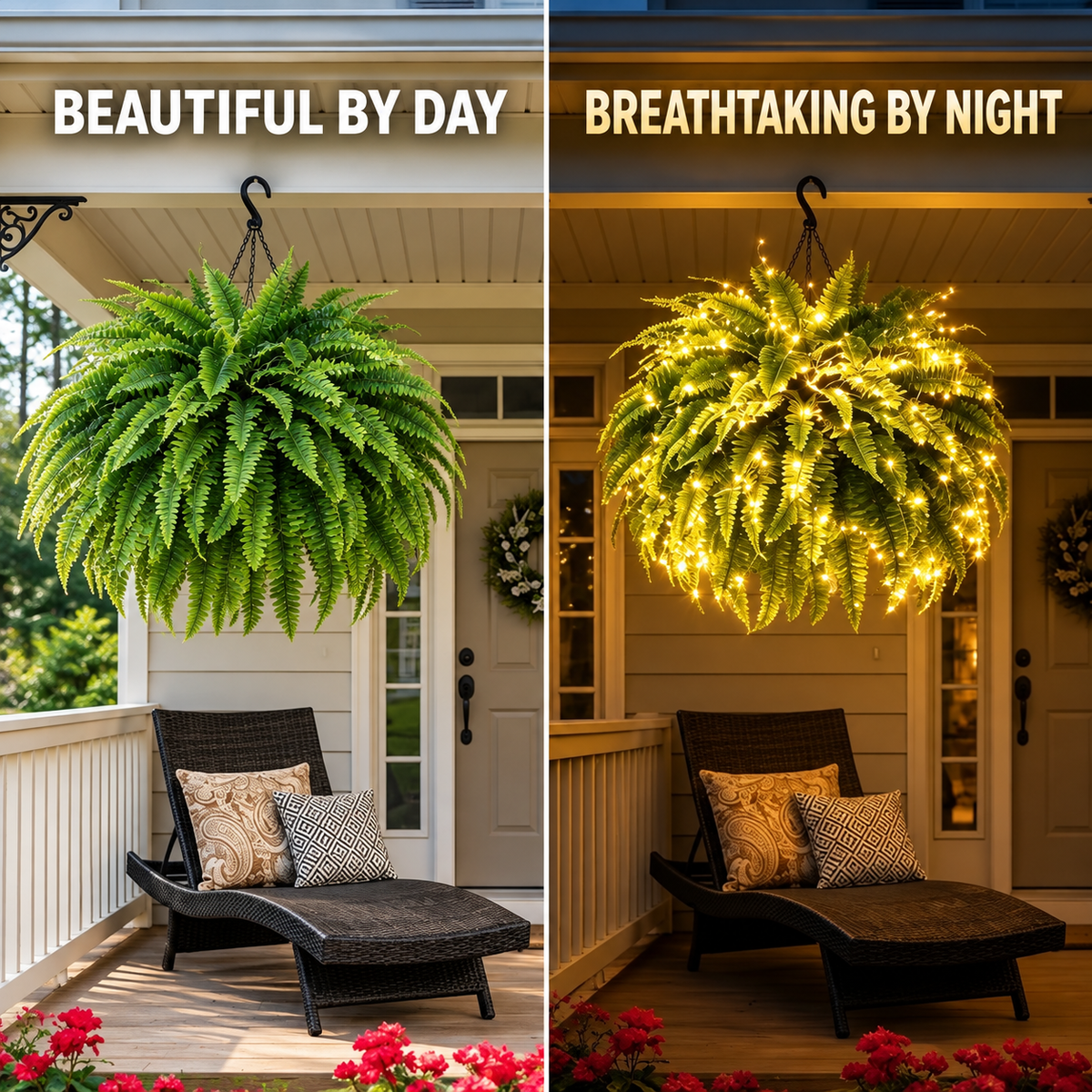 💛Glowing Boston Ferns with Lights – 🌿 Zero Watering, Zero Maintenance