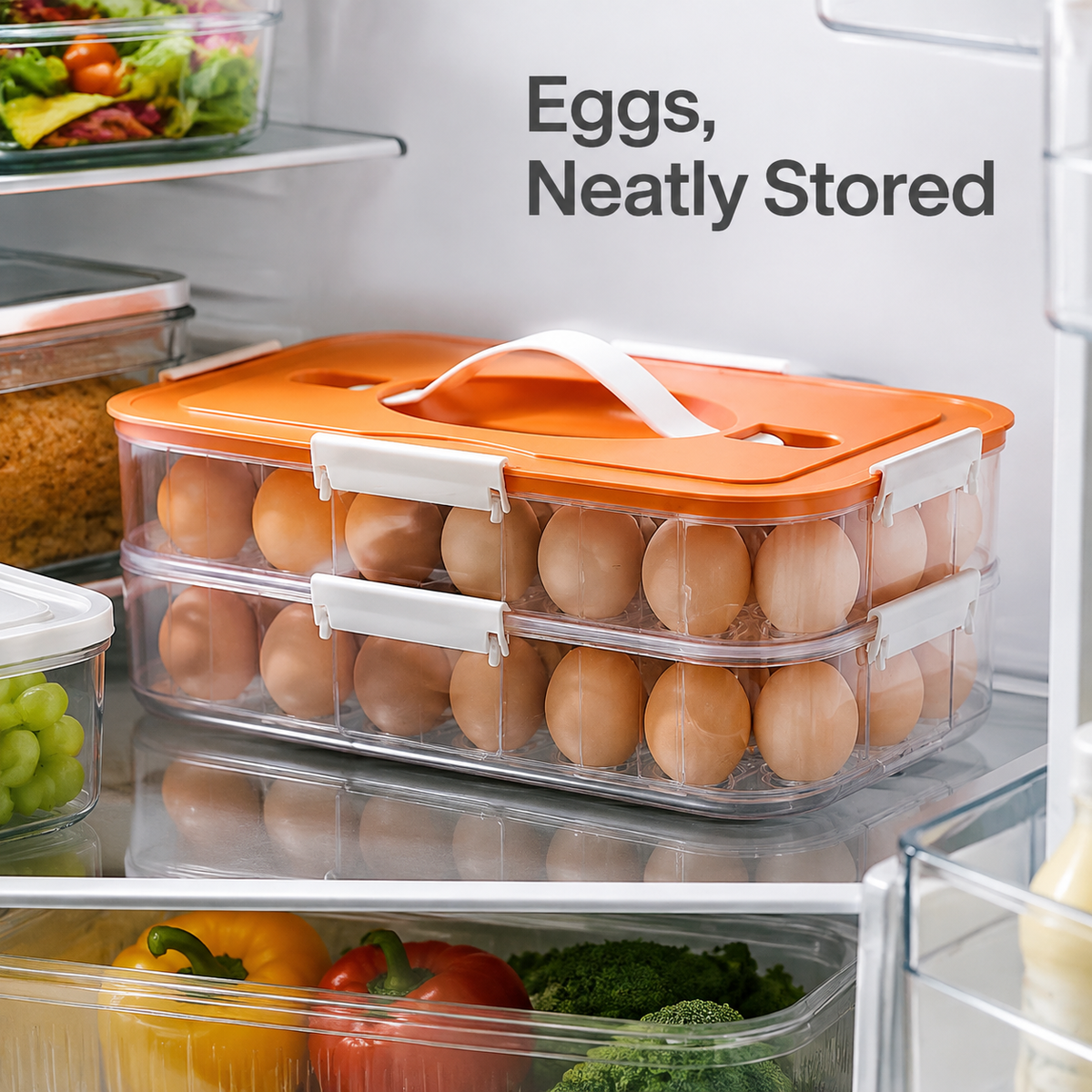 3-Tier Egg Storage Organizer with Secure Lid and Carry Handle