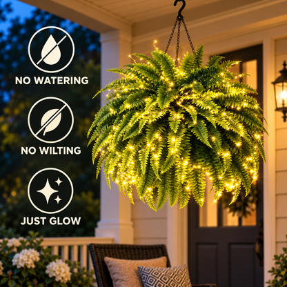 💛Glowing Boston Ferns with Lights – 🌿 Zero Watering, Zero Maintenance