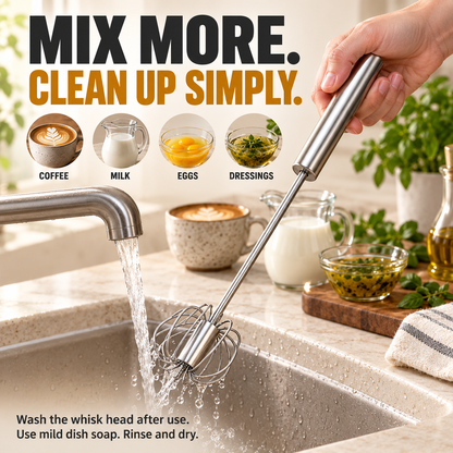 The All-in-One Stainless Steel Rotating Whisk – Press, Spin & Mix