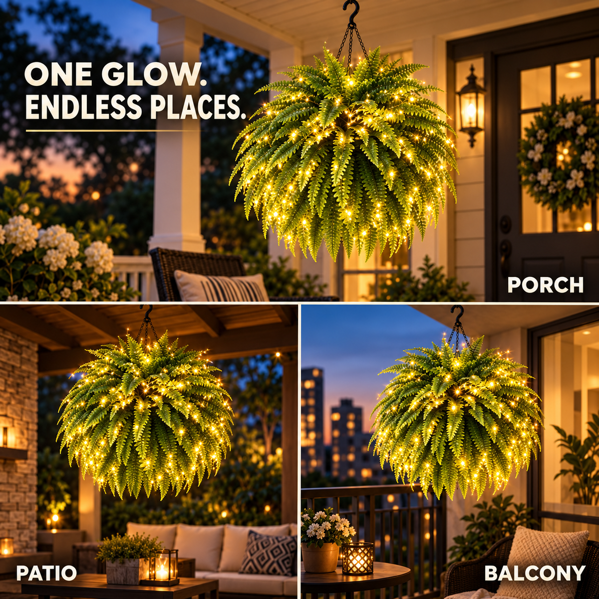 💛Glowing Boston Ferns with Lights – 🌿 Zero Watering, Zero Maintenance