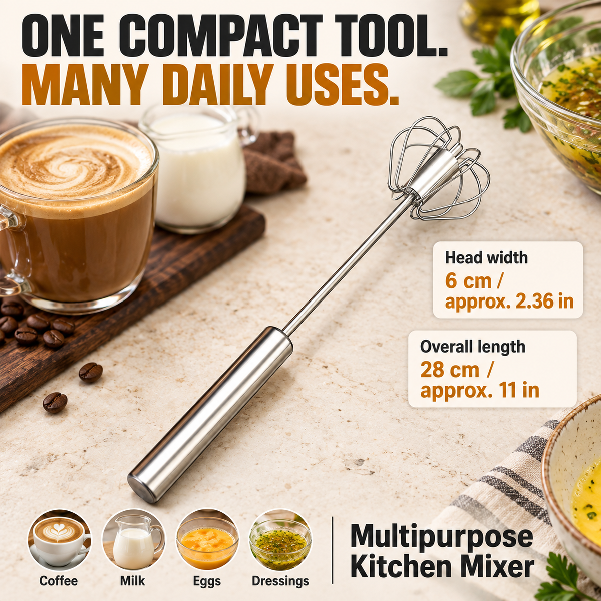 The All-in-One Stainless Steel Rotating Whisk – Press, Spin & Mix