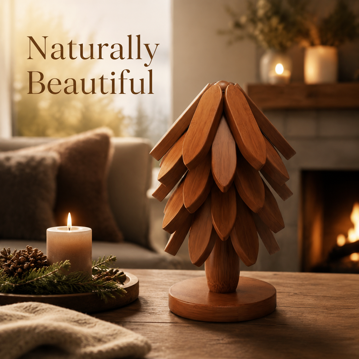 Pine-Shaped Wooden Heat-Resistant Trivet and Table Mat