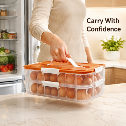 3-Tier Egg Storage Organizer with Secure Lid and Carry Handle